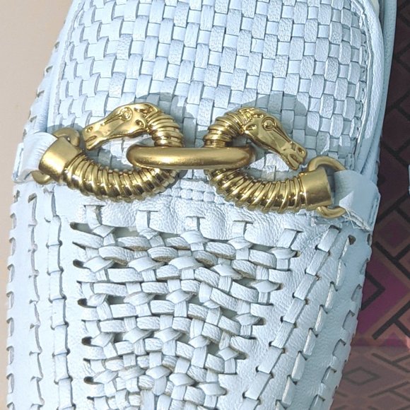 Tory Burch $348 Jessa Woven Backless Loafer Icy Blue Crisp 6 10 - Picture 6 of 16